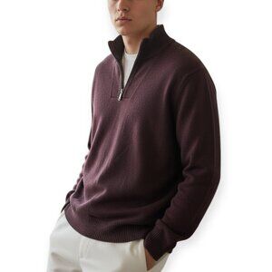 Calvin Klein Jeans Burgundy 1/4 Zip Sweater Men’s L Cotton Blend Pullover